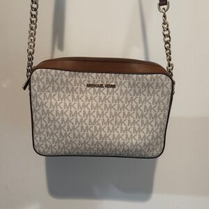 Michael Kors Tan and Cream Logo Crossbody Bag